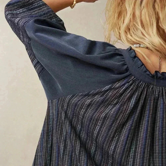 Multicolor Cute Women's Vacation Contrast Striped Ruffle Hem Tie Neck Dress - Picture 7 of 8